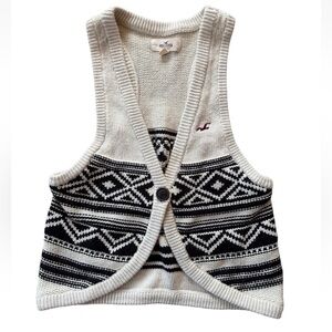 Hollister California Knit Sweater Vest Womens Size L Cream Fair Isle Button NWOT